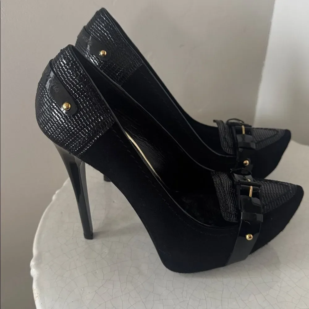 Gianmarco Lorenzi Elegant Black Leather Hi Heels Stiletto Made in Italy Size 36